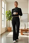 Kadın Siyah Boğazlı Crop Top Ve Yüksek Bel Eşofman Takımı Spor Şık Kombin