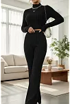Kadın Siyah Boğazlı Crop Top Ve Yüksek Bel Eşofman Takımı Spor Şık Kombin