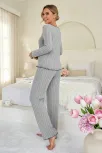 Kadın Gri Çizgili Uzun Kollu Fiyonk Detaylı Pijama Takımı Rahat Mevsimlik Kadın Gri Çizgili Uzun Kollu Fiyonk Detaylı Pijama Takımı Rahat Mevsimlik
