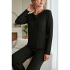 Kadın Siyah Uzun Kollu Fiyonklu Yuvarlak Yaka Mevsimlik Pijama Takımı Kadın Siyah Uzun Kollu Fiyonklu Yuvarlak Yaka Mevsimlik Pijama Takımı