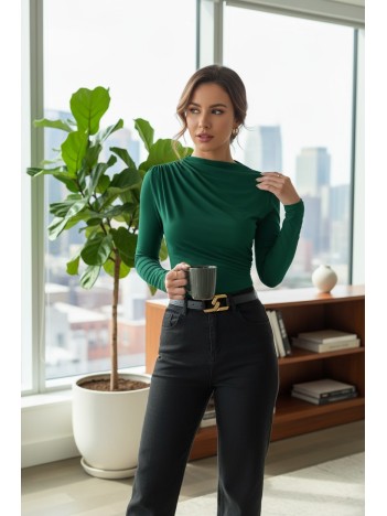 Kadın Yeşil Belden Ve Boyundan Büzgü Detaylı Uzun Kollu Bluz Kadın Yeşil Belden Ve Boyundan Büzgü Detaylı Uzun Kollu Bluz