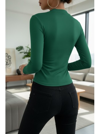 Kadın Yeşil Belden Ve Boyundan Büzgü Detaylı Uzun Kollu Bluz