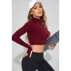 Kadın Bordo Uzun Kol Fermuarlı Parmak Geçme Detaylı Dik Yaka Crop Top Bluz Kadın Bordo Uzun Kol Fermuarlı Parmak Geçme Detaylı Dik Yaka Crop Top Bluz