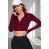 Kadın Bordo Uzun Kol Fermuarlı Parmak Geçme Detaylı Dik Yaka Crop Top Bluz Kadın Bordo Uzun Kol Fermuarlı Parmak Geçme Detaylı Dik Yaka Crop Top Bluz