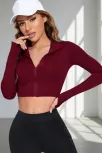 Kadın Bordo Uzun Kol Fermuarlı Parmak Geçme Detaylı Dik Yaka Crop Top Bluz Kadın Bordo Uzun Kol Fermuarlı Parmak Geçme Detaylı Dik Yaka Crop Top Bluz