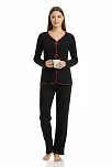 Premium Kadın 4’lü Fitilli Set – Siyah Kırmızı Biyeli (pijama Üst, Pantolon, Bikini Takımı)