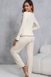 Kadın Ekru Fitilli Şık Pijama Takımı – Fiyonk Detaylı Rahat Ev Giyim Seti