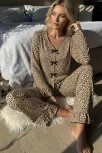 Kadın Uzun Kollu Leopar Desenli Fiyonklu Ev Giyim Pijama Takımı