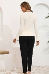 Kadın Fiyonklu Uzun Kollu Ekru Üst Siyah Alt Pijama Takımı Kadın Fiyonklu Uzun Kollu Ekru Üst Siyah Alt Pijama Takımı