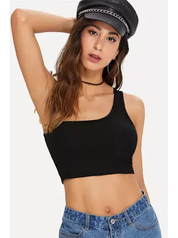 Kadın Siyah Tek Omuz Crop Büstiyer – Modern Ve Şık Tasarım
