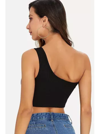 Kadın Siyah Tek Omuz Crop Büstiyer – Modern Ve Şık Tasarım
