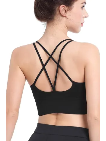 Kadın Siyah Çarpraz İpli Spor Büstiyer – Modern Ve Şık Tasarım