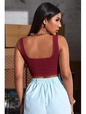 Kadın Bordo Kalın Askılı Crop Top Büstiyer – Modern Ve Şık Tasarım