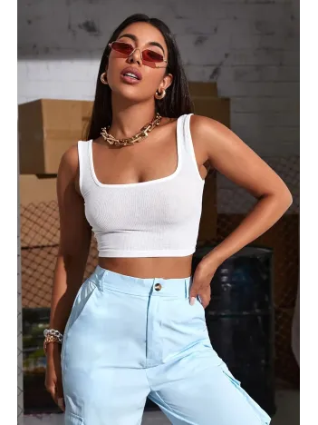 Kadın Beyaz Kalın Askılı Crop Top Büstiyer – Modern Ve Şık Tasarım