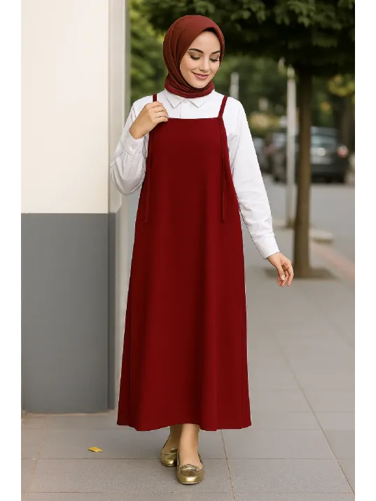 Kadın Bordo Basic Ayarlanabilir Askılı Jile Elbise – Şık, Rahat Ve 4 Mevsim Kullanıma Uygun