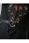 Kadın Siyah Dantel Jartiyerli Bodysuit Gecelik - Kemer Detaylı