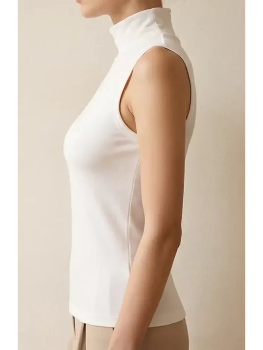 Kadın Beyaz Kolsuz Balıkçı Yaka Basic Bluz Kadın Beyaz Kolsuz Balıkçı Yaka Basic Bluz