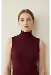 Kadın Bordo Kolsuz Balıkçı Yaka Basic Bluz
