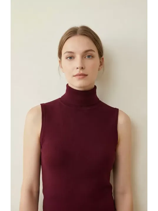 Kadın Bordo Kolsuz Balıkçı Yaka Basic Bluz Kadın Bordo Kolsuz Balıkçı Yaka Basic Bluz