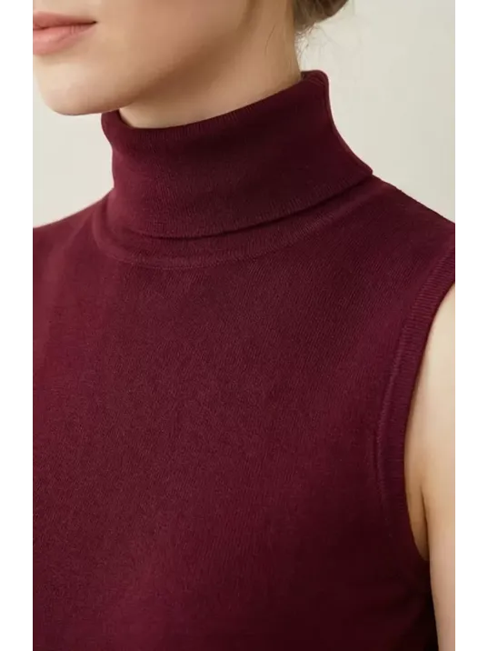 Kadın Bordo Kolsuz Balıkçı Yaka Basic Bluz Kadın Bordo Kolsuz Balıkçı Yaka Basic Bluz