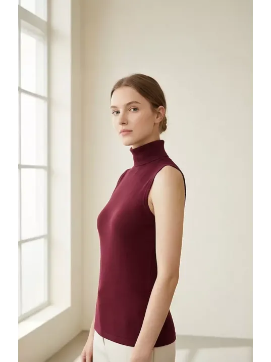 Kadın Bordo Kolsuz Balıkçı Yaka Basic Bluz Kadın Bordo Kolsuz Balıkçı Yaka Basic Bluz