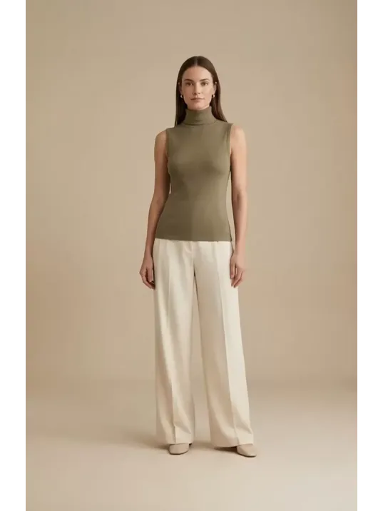 Kadın Haki Yeşili Kolsuz Balıkçı Yaka Basic Bluz Kadın Haki Yeşili Kolsuz Balıkçı Yaka Basic Bluz