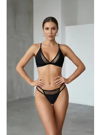 Kadın Siyah File Detaylı Iç Çamaşır Takımı – Modern, Konforlu Ve Günlük Kombinlere Uygun