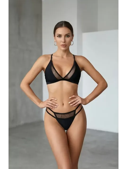 Kadın Siyah File Detaylı Iç Çamaşır Takımı – Modern, Konforlu Ve Günlük Kombinlere Uygun