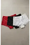 Kadın Siyah Beyaz Kırmızı 3'lü Paket Dantel Tanga Şort Külot – Modern Ve Şık Tasarım Kadın Siyah Beyaz Kırmızı 3'lü Paket Dantel Tanga Şort Külot – Modern Ve Şık Tasarım