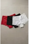 Kadın Siyah Beyaz Kırmızı 3'lü Paket Dantel Tanga Şort Külot – Modern Ve Şık Tasarım