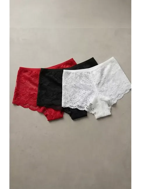 Kadın Siyah Beyaz Kırmızı 3'lü Paket Dantel Tanga Şort Külot – Modern Ve Şık Tasarım Kadın Siyah Beyaz Kırmızı 3'lü Paket Dantel Tanga Şort Külot – Modern Ve Şık Tasarım