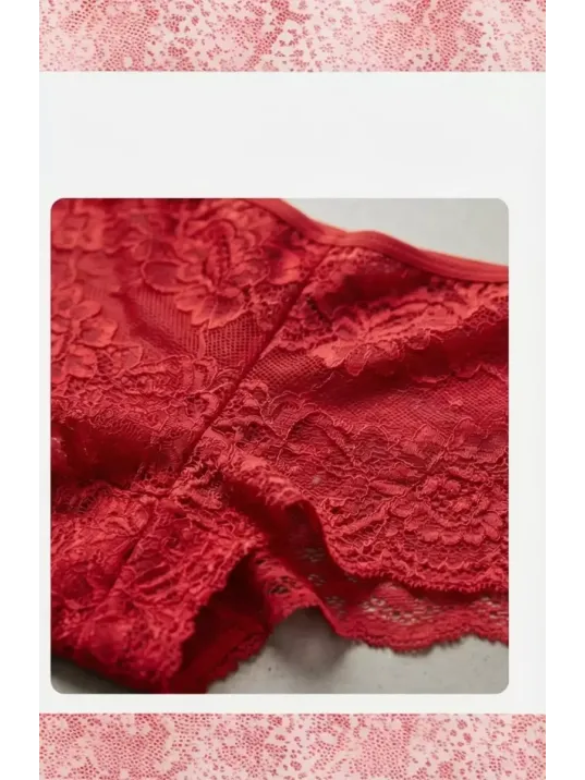 Kadın Siyah Beyaz Kırmızı 3'lü Paket Dantel Tanga Şort Külot – Modern Ve Şık Tasarım