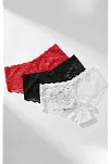 Kadın Siyah Beyaz Kırmızı 3'lü Paket Dantel Tanga Şort Külot – Modern Ve Şık Tasarım Kadın Siyah Beyaz Kırmızı 3'lü Paket Dantel Tanga Şort Külot – Modern Ve Şık Tasarım