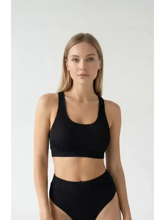 Kadın Siyah Çapraz Sırt Detaylı Iç Çamaşır Takımı – Modern, Konforlu Ve Günlük Kombinlere Uygun