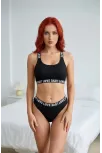 Kadın Siyah Çapraz Sırt Ve Love Lastik Detaylı Sütyen Külot Takım