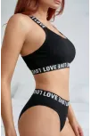 Kadın Siyah Çapraz Sırt Ve Love Lastik Detaylı Sütyen Külot Takım