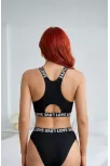 Kadın Siyah Çapraz Sırt Ve Love Lastik Detaylı Sütyen Külot Takım