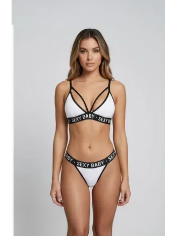 Kadın Beyaz Yazı Detaylı Ipli Sütyen Takımı – Modern, Konforlu Ve Günlük Kombinlere Uygun