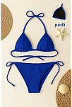 Kadın Mavi Yandan Ve Boyundan Bağlamalı Bikini Mayo Takımı