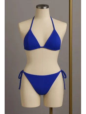 Kadın Mavi Yandan Ve Boyundan Bağlamalı Bikini Mayo Takımı Kadın Mavi Yandan Ve Boyundan Bağlamalı Bikini Mayo Takımı