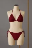 Kadın Bordo Yandan Ve Boyundan Bağlamalı Bikini Mayo Takımı