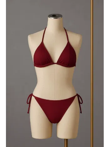 Kadın Bordo Yandan Ve Boyundan Bağlamalı Bikini Mayo Takımı