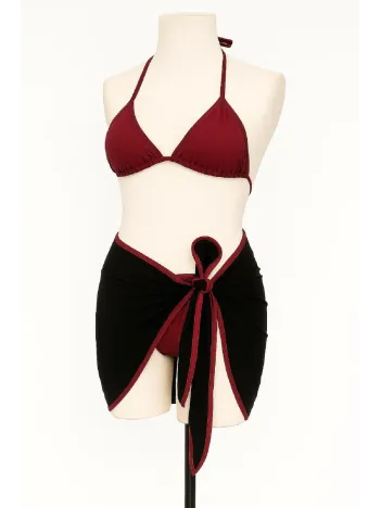 Kadın Bordo Siyah Pareolu Yandan Ve Boyundan Bağlamalı 3'lü Bikini Takımı – Modern, Konforlu Ve Günlük Kombinlere Uygun Kadın Bordo Siyah Pareolu Yandan Ve Boyundan Bağlamalı 3'lü Bikini Takımı – Modern, Konforlu Ve Günlük Kombinlere Uygun
