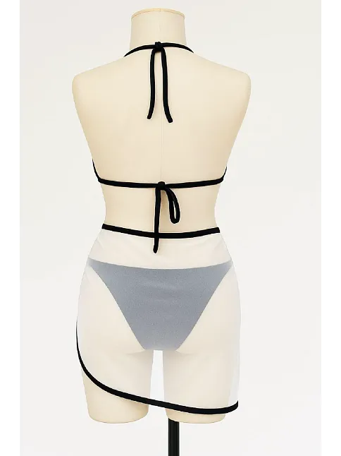 Kadın Siyah Beyaz Pareolu Yandan Ve Boyundan Bağlamalı 3'lü Bikini Takımı – Modern, Konforlu Ve Günlük Kombinlere Uygun