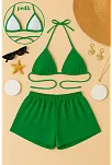 Kadın Yeşil Şortlu Belden Ve Boyundan Bağlamalı Bikini Takımı – Modern, Konforlu Ve Günlük Kombinlere Uygun Kadın Yeşil Şortlu Belden Ve Boyundan Bağlamalı Bikini Takımı – Modern, Konforlu Ve Günlük Kombinlere Uygun