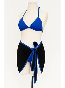 Kadın Mavi Pareolu Yandan Ve Boyundan Bağlamalı 3'lü Bikini Takımı – Modern, Konforlu Ve Günlük Kombinlere Uygun