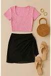 Kadın Pembe Yarım Kol Crop Ve Siyah Pareo 2'li Set – Modern Ve Şık Tasarım