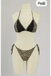 Kadın Siyah Ve Leopar Detaylı Yandan Bağlamalı Bikini Takımı – Modern, Konforlu Ve Günlük Kombinlere Uygun