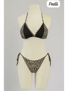 Kadın Siyah Ve Leopar Detaylı Yandan Bağlamalı Bikini Takımı – Modern, Konforlu Ve Günlük Kombinlere Uygun