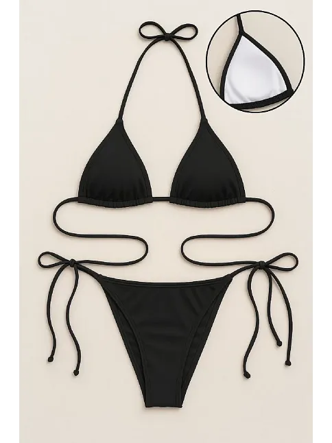 Kadın Siyah Yandan Ve Boyundan Bağlamalı Bikini Mayo Takımı – Modern, Konforlu Ve Günlük Kombinlere Uygun